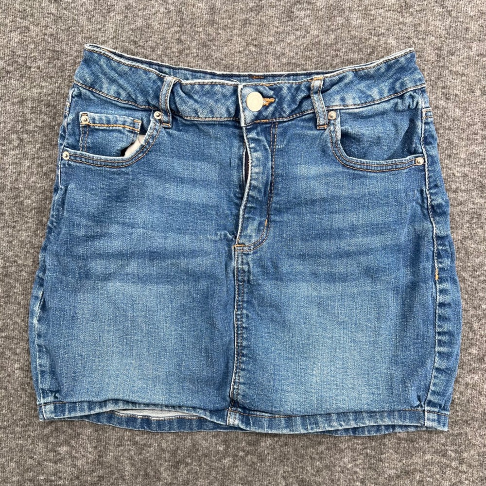 Garage Womens Blue Denim Mini Skirt Medium Wash Five Pocket Size Small 3944